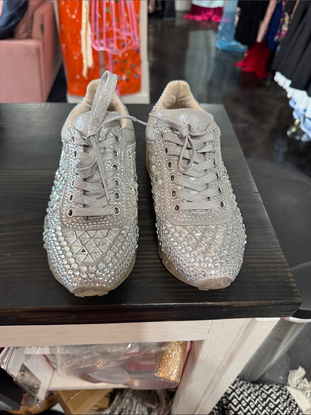 Steve Madden Silver Crystal Embellished Lace-Up Sneakers